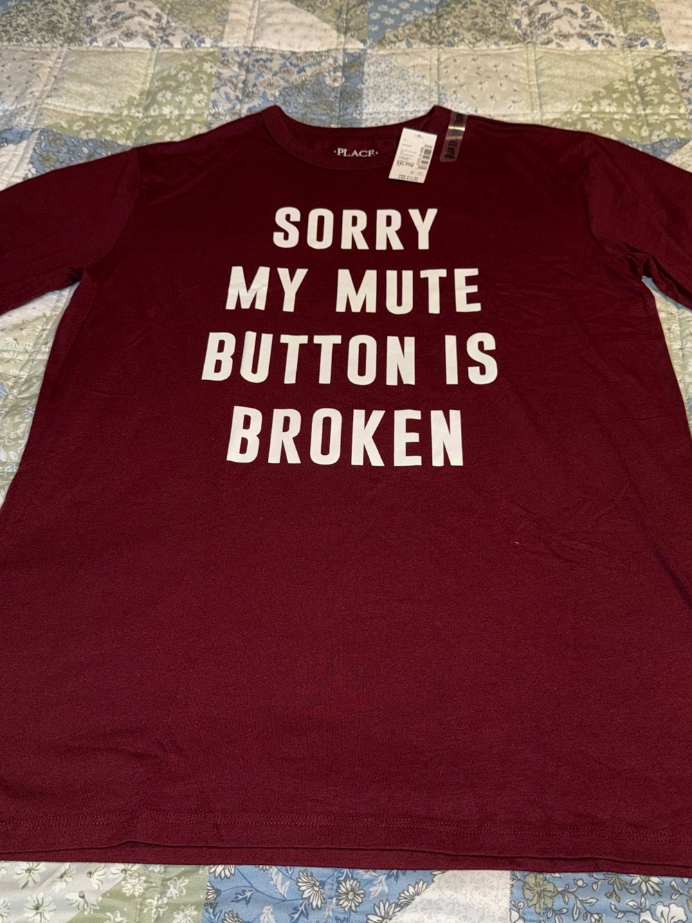 The Children’s Place Boys Size XXL 16 New NWT Burgundy Mute Button Broken Shirt